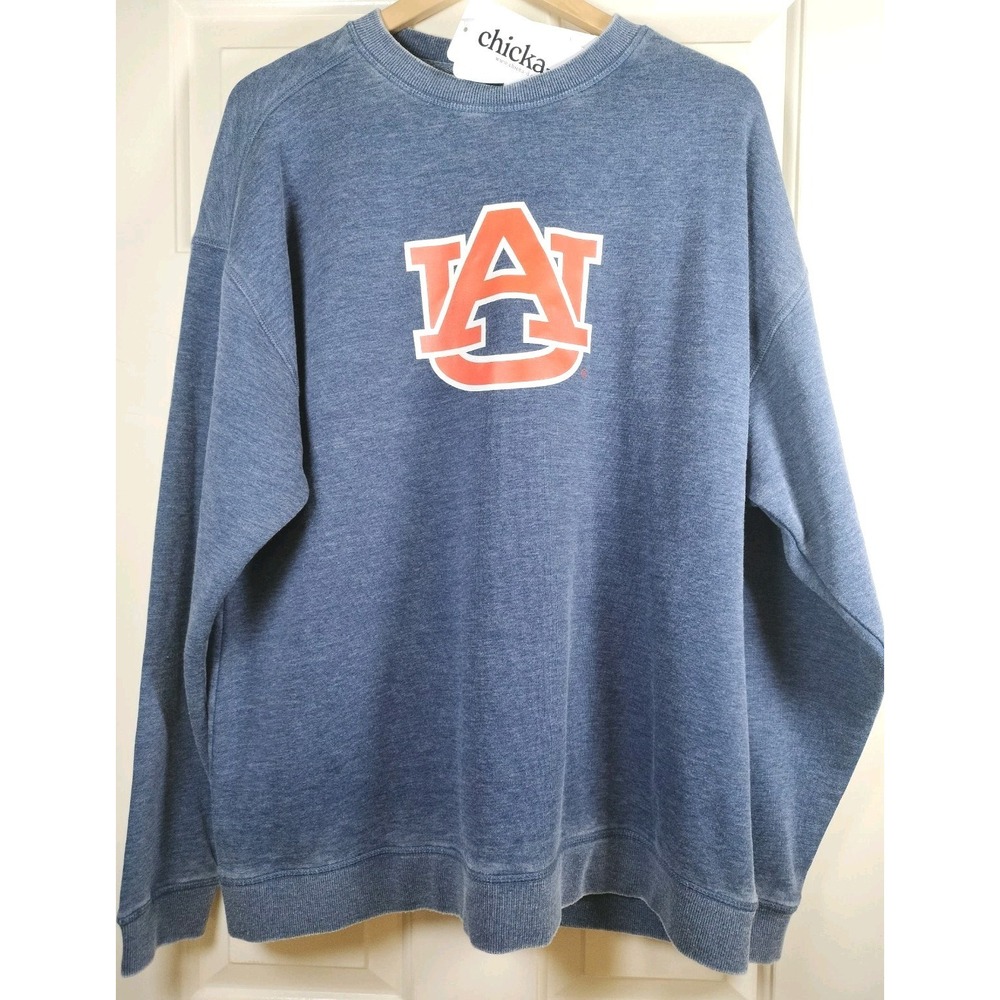 NWT chicka-d Auburn Tigers Crewneck Sweatshirt Large Vintage Wash Oversized Blue